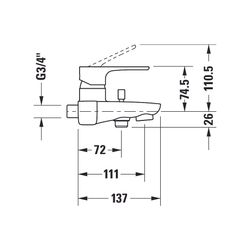 Duravit B.1 Einhebel-Wannenmischer Aufputz, Chrom, 20,5l/min, S-Anschlüsse 1/2" S... DURAVIT-B15230000010 7612158494247 (Abb. 1)