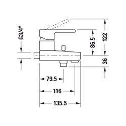 Duravit B.2 Einhebel-Wannenmischer Aufputz, Chrom, 19l/min, S-Anschlüsse 1/2" Sti... DURAVIT-B25230000010 7612158494407 (Abb. 1)