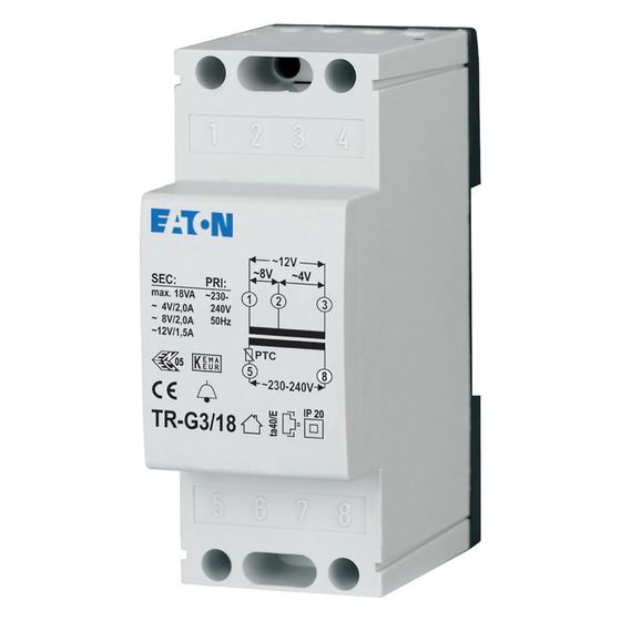 Eaton Klingeltransformator TR-G3/18, 230V, 4/8/12V, 2/2/1,5A, 90x36x55mm