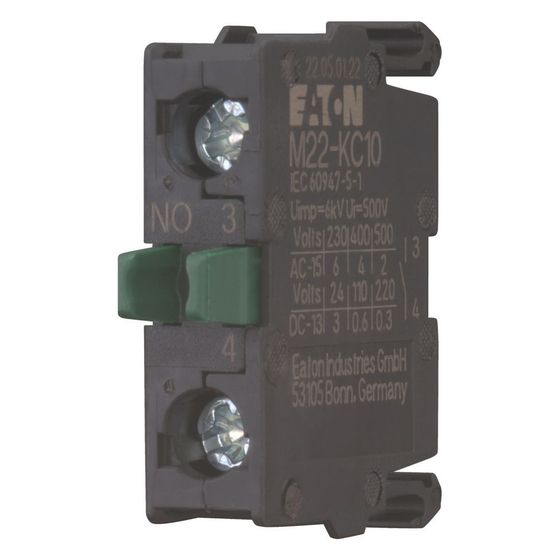 Eaton Kontaktelement M22 M22-KC10, Schraubanschluss, Bodenbefestigung, 1 Schließer, Grün