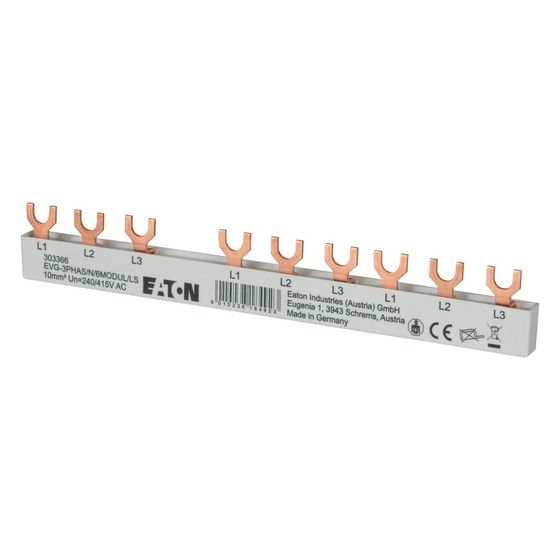 Eaton Phasenschiene EVG-3PHAS/N/6MODUL/LS, 3-phasig, 10mm2, 178mm, 63A, Gabel