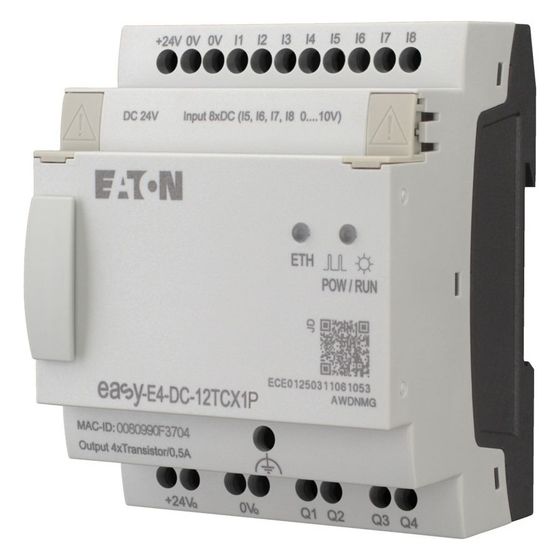 Eaton Steuerrelais easyE4 EASY-E4-DC-12TCX1P, 24 V DC, 8 Digitaleingänge, 4 Transistorausgänge, Ethernet, Push-In