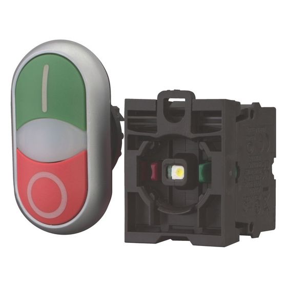 Eaton Doppeldrucktaste M22 M22-DDL-GR-X1/X0/K11, 230V, 1S 1Ö, Kunststoff, Chrom, Grün/Rot