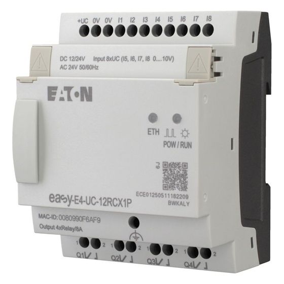 Eaton Steuerrelais easyE4 EASY-E4-UC-12RCX1P, 12/24V DC 24V AC, 8 Digitaleingänge, Push-In