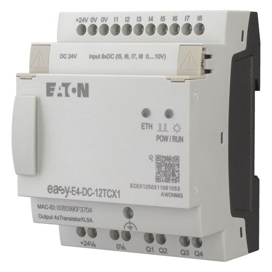 Eaton Moeller® series EASY Steuerrelais, easyE4 (erweiterbar, Ethernet), 24 V DC, Digitaleingänge: 8, davon analog verwendbar:
