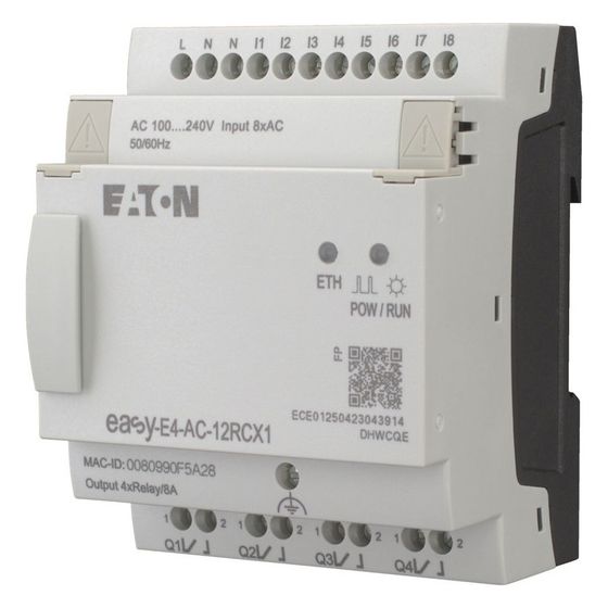 Eaton Steuerrelais easyE4 EASY-E4-AC-12RCX1, 8 Digitaleingänge, 4 Relaisausgänge, Ethernet, 100-240V AC