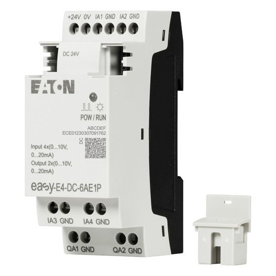 Eaton Ein-/Ausgangserweiterung easyE4 EASY-E4-DC-6AE1P, 24V DC, 4 Analogeingänge, 2 Analogausgänge, Push-in Klemmen