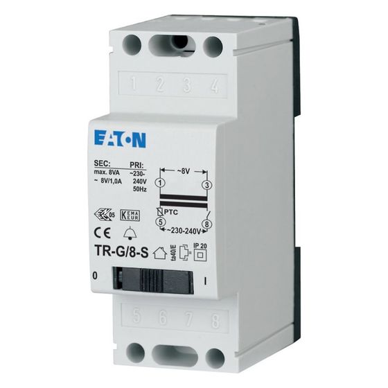 Eaton Klingeltransformator TR-G TR-G/8-S, 230V 8V 1A, 90x36x55mm