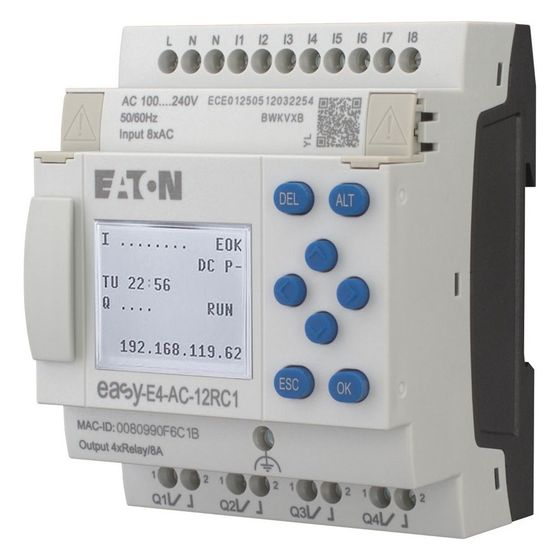 Eaton Steuerrelais easyE4 EASY-E4-AC-12RC1, 8 Digitaleingänge, 4 Relaisausgänge, 100-240V AC, 110-220V DC