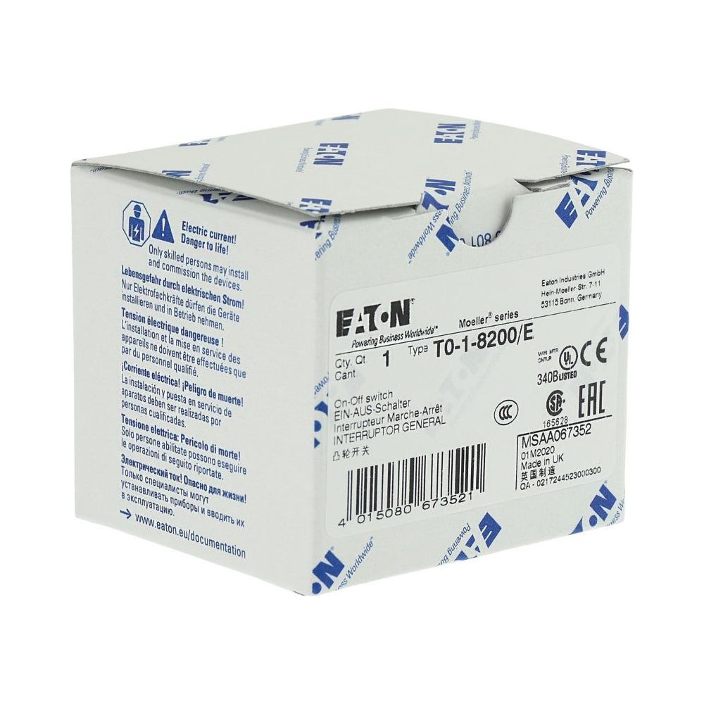 Eaton EIN-AUS-Schalter T0 T0-1-8200/E, 20A 5,5kW 90 Grad, Kunststoff, Schwarz... EATON-067352 4015080673521 (Abb. 10)
