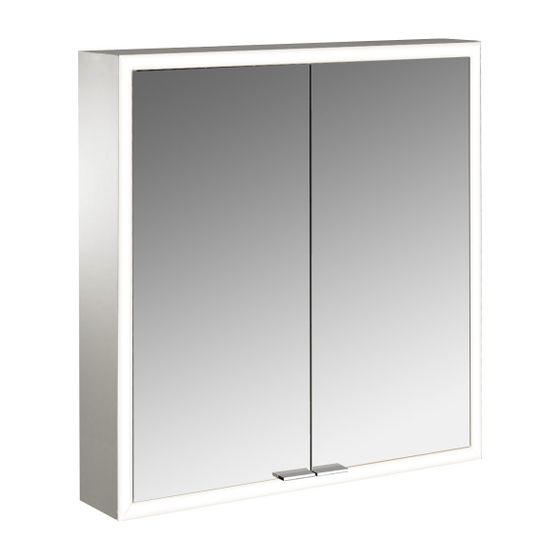 emco LED Lichtspiegelschrank prime Facelift Aufputz 600x200 mm 2-türig mit Glasablagen Steckdose Lichtsteuerung IP20 weiß