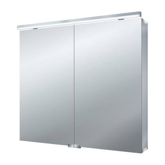 emco Lichtspiegelschrank FlatLED Aufputz 2 Türen 800mm mit Kristallglasablagen Steckdosen und LED Frontbeleuchtung 4000K