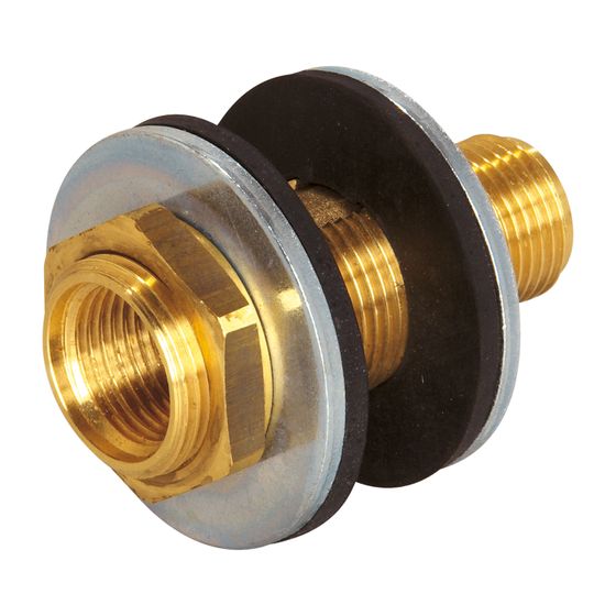 Flamco Außengewinde-Wandscheibe, Länge 65mm,G 3/4" Außengewinde xG 1/2" Innengewinde Wandstärke 5-30mm, Verdrehschutz, SW24