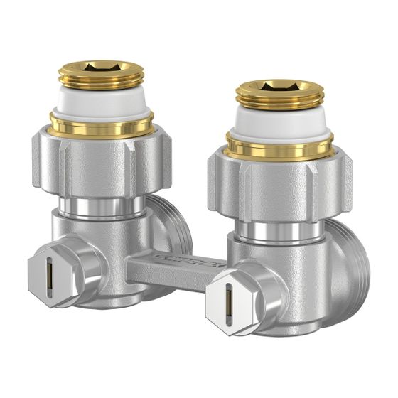 Flamco Exclusiv Eck Hahnblock E1/50 G 3/4" Innengewinde x G 3/4" Außengewinde Messing vernickelt mit Nippel