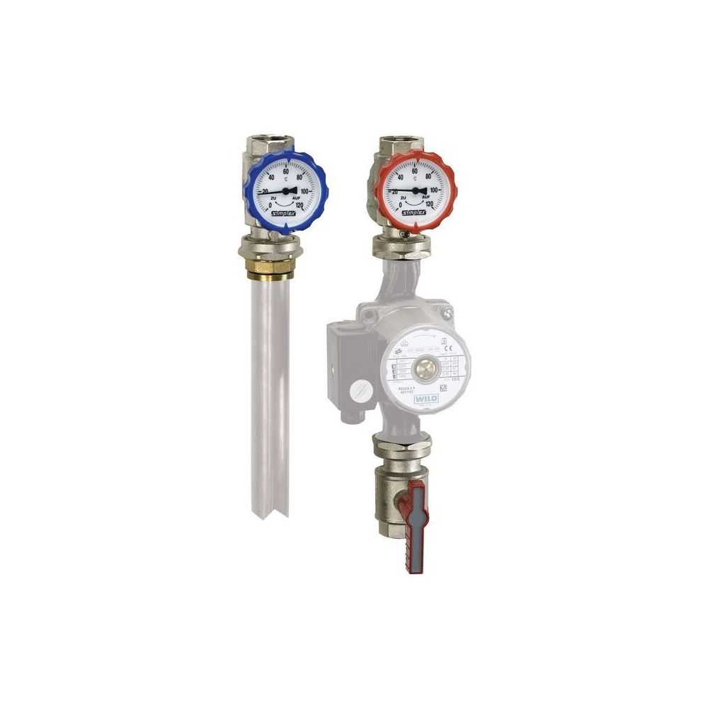 Flamco Pumpen-Armaturgruppe 3-teilig Thermometergriff DN 25 G 1" Innengew. PN 16 Messing... FLAMCO-F10194 4013852202429 (Abb. 2)