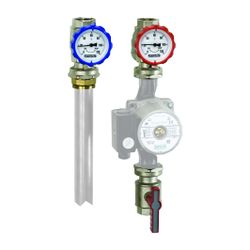 Flamco Pumpen-Armaturgruppe 3-teilig Thermometergriff DN 25 G 1" Innengew. PN 16 Messing... FLAMCO-F10194 4013852202429 (Abb. 1)