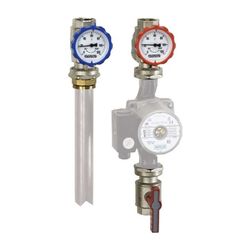 Flamco Pumpen-Armaturgruppe 3-teilig Thermometergriff DN 25 G 1" Innengew. PN 16 Messing... FLAMCO-F10194 4013852202429 (Abb. 1)