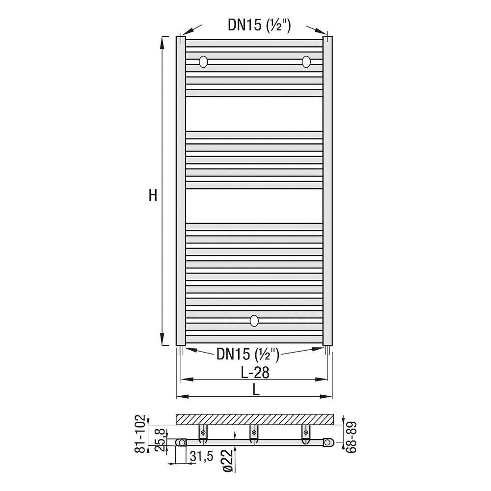 Fondital Handtuchheizkörper Cool 1160/600, 1152x628x25,8mm, Aluminium, Reinweiß RAL ... FONDITAL-EA42I004 8015040016517 (Abb. 3)