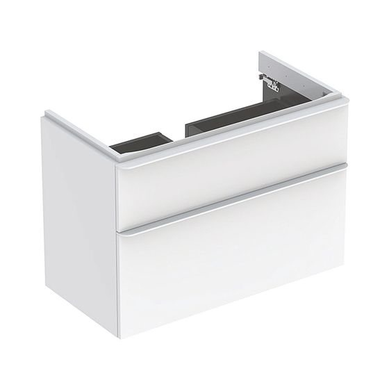 Geberit Smyle Square Unterschrank für Waschtisch, 2 Schubladen, 88,4x61,7x47cm, Weiß lackiert hochglänzend, Waschtisch 90cm