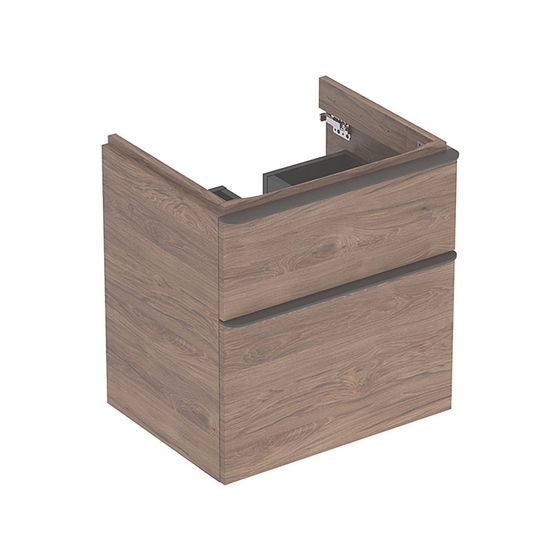 Geberit Smyle Square Unterschrank für Waschtisch, 2 Schubladen, 58,4x61,7x47cm, Nussbaum/Melamin Holzstruktur, Waschtisch 60cm