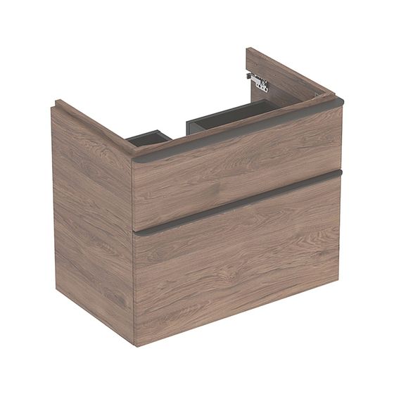 Geberit Smyle Square Unterschrank für Waschtisch, 2 Schubladen, 73,4x61,7x47cm, Nussbaum/Melamin Holzstruktur, Waschtisch 75cm