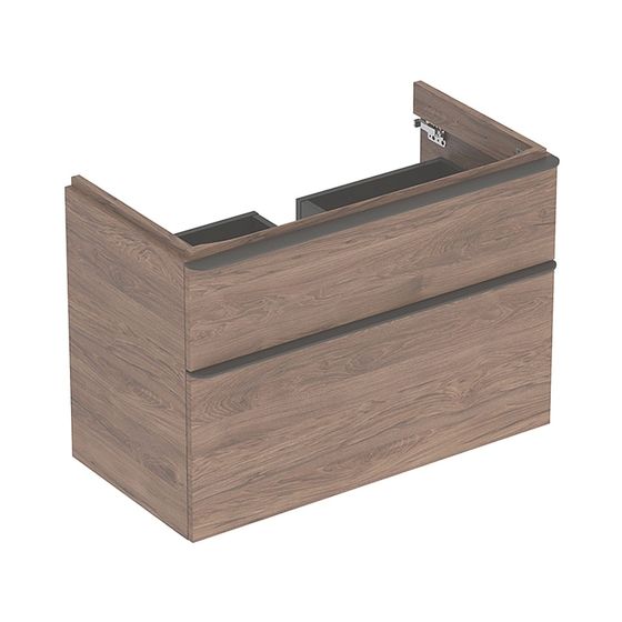 Geberit Smyle Square Unterschrank für Waschtisch, 2 Schubladen, 88,4x61,7x47cm, Nussbaum/Melamin Holzstruktur, Waschtisch 90cm