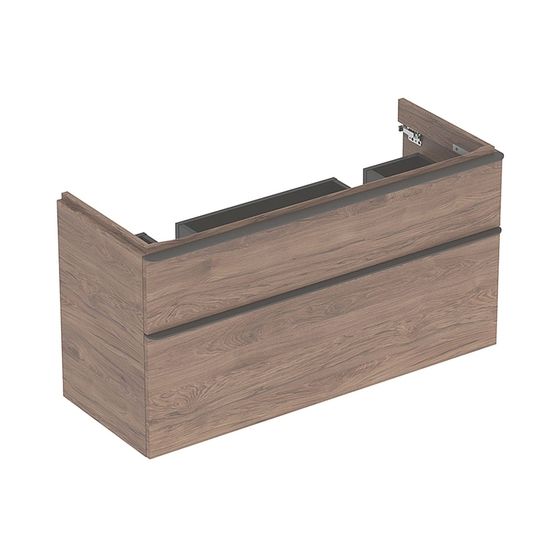 Geberit Smyle Square Unterschrank für Doppelwaschtisch 2 Schubladen 118,4x61,7x47cm Nussbaum/Melamin Holzstru. Waschtisch 120cm