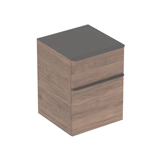 Geberit Smyle Square Seitenschrank 2 Schubladen, 45x60x47cm, Nussbaum hickory/Melamin Holzstruktur, Lava pulverbeschichtet matt
