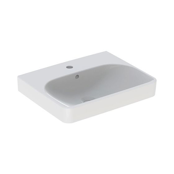 Geberit Smyle Square Waschtisch, Breite 55cm, Tiefe 44cm, Hahnloch mittig, Überlauf sichtbar, Weiß/KeraTect