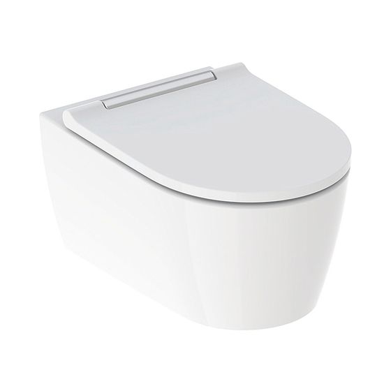 Geberit ONE Set Wand-WC Tiefspüler, geschlossene Form, TurboFlush, mit WC-Sitz, Hochglanz verchromt, Weiß/KeraTect