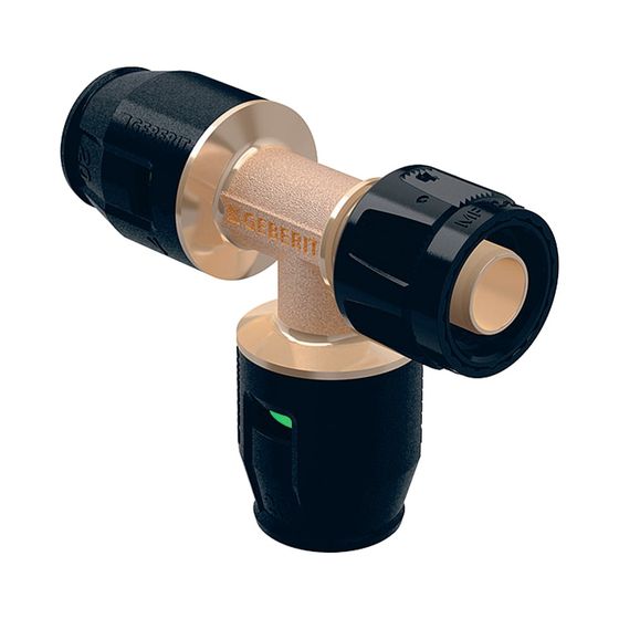 Geberit PushFit Übergangs-T-Stück mit MasterFix, Abzweig, d 20mm, d1 20mm, Rotguss bleifrei
