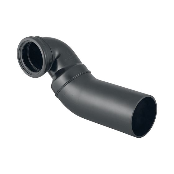 Geberit PE Anschlussbogen 90 Grad für Wand-WC, links gekröpft, mit Erweiterung, d 110mm, d1 110mm