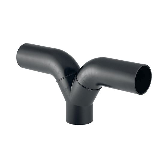 Geberit PE Hosenabzweig 2x90 Grad mit langen Schenkeln d 110mm, d1 110mm