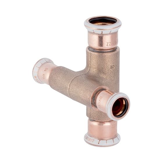 Geberit Mapress Kupfer Kreuzstück reduziert, abgesetzt d 15mm, d1 15mm