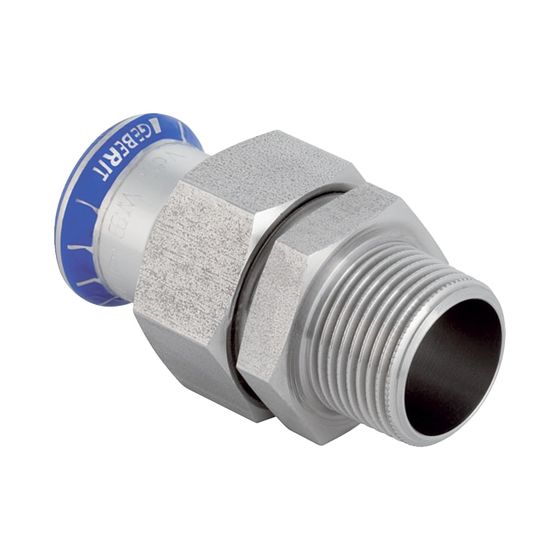 Geberit Mapress Edelstahl Übergangsverschraubung mit Außengewinde, Überwurfmutter aus CrNi-Stahl LABS-frei, d 35mm, R 1 1/4