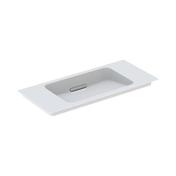 Geberit ONE Möbelwaschtisch Abgang horizontal verk. Ausl. B 90cm T 40cm o. Hahnl. Überl. verd. Weiß/KeraTect Chrom gebürstet