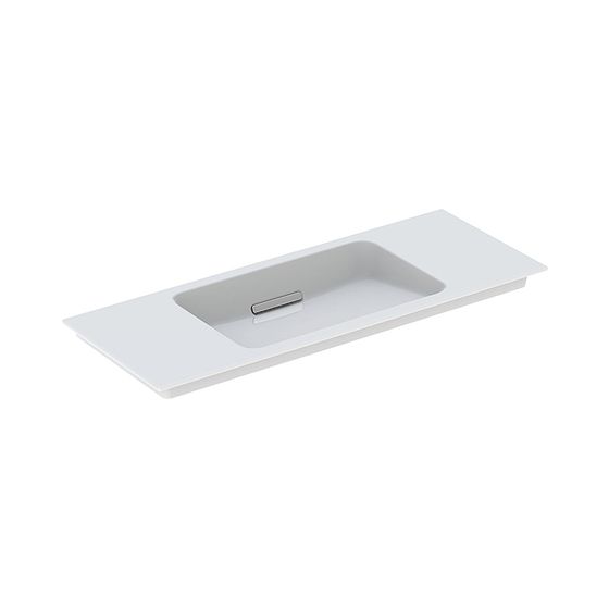 Geberit ONE Möbelwaschtisch Abgang horizontal verk. Ausl. 105cm T 40cm o. Hahnl. Überl. verd. Weiß/KeraTect Chrom gebürstet