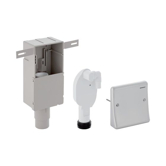 Geberit Set UP-Geruchsverschluss für Geräte, mit einem Anschluss, Wandeinbaukasten und Abdeckplatte Außendurchmesser 50-56mm