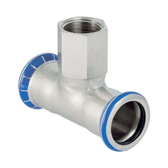Geberit Mapress Edelstahl T-Stück mit Innengewinde d 28mm, Rp 3/4″, d1 28mm