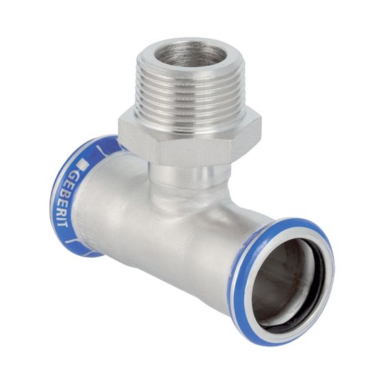 Geberit Mapress Edelstahl T-Stück mit Außengewinde d 28mm, R 1″, d1 28mm