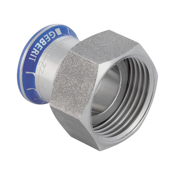 Geberit Mapress Edelstahl Übergang mit Überwurfmutter aus Chrom-Nickel-Stahl d 28mm, di 32mm, G 1 1/2″