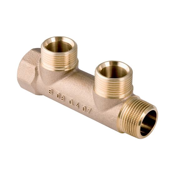 Geberit Verteiler mit Gewindeanschluss, Verteilerabgang für Eurokonus, R 3/4″, G 3/4″, Anzahl Abgänge 2, Rotguss bleifrei