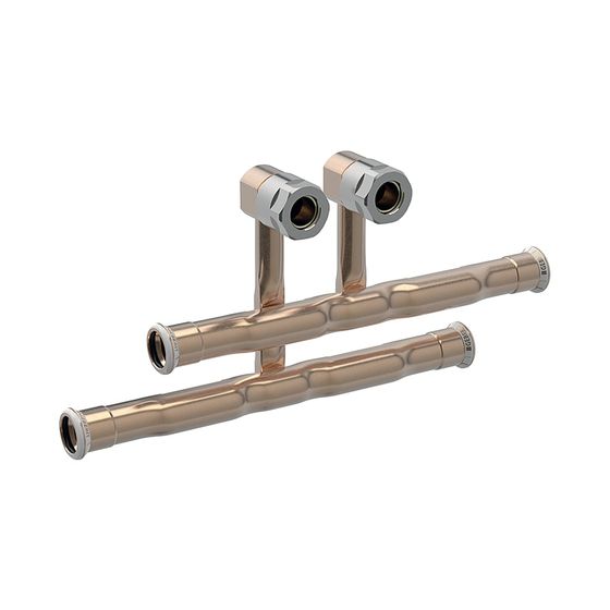 Geberit Mapress Kupfer Set Anschluss-T-Stücke für Vor-/Rücklauf, Anschlussverschraubung für Eurokonus d 18mm d1 15mm, AD 5cm