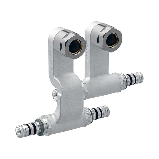 Geberit Mepla Set Anschluss-T-Stücke für Vor-/Rücklauf, mit Anschlussverschraubung für Eurokonus Außendurchmesser, 20mm