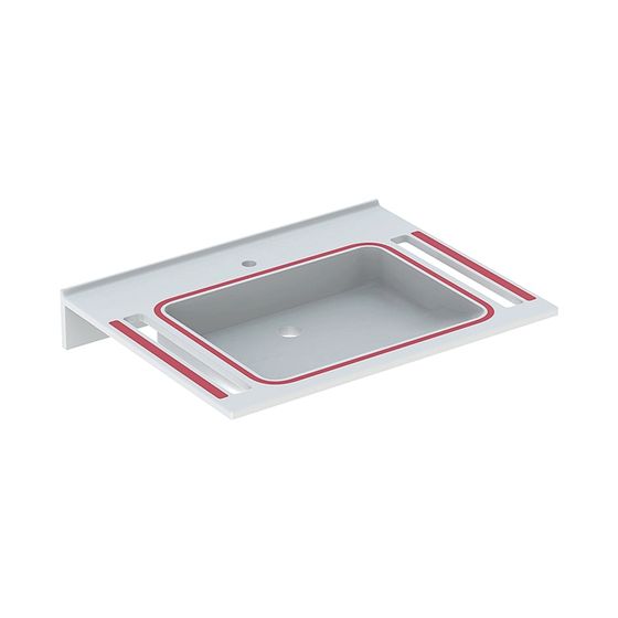 Geberit Publica Waschtisch eckiges Design, Ausschnitten barrierefrei demenzgerecht B 70 T 55 Hahnl. mittig o. Überl., Weiß