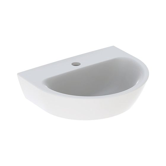 Geberit Renova Handwaschbecken mit asymmetrischem Überlauf, 45x17,3x36cm, Hahnloch mittig, ohne Überlauf, Weiß/KeraTect