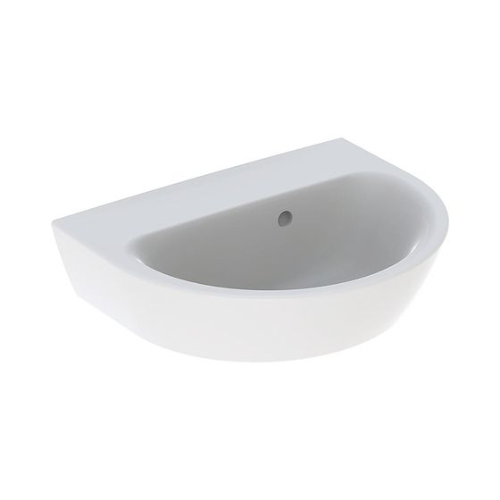 Geberit Renova Handwaschbecken mit asymmetrischem Überlauf, 45x17,3x36cm, ohne Hahnloch, Überlauf sichtbar, Weiß