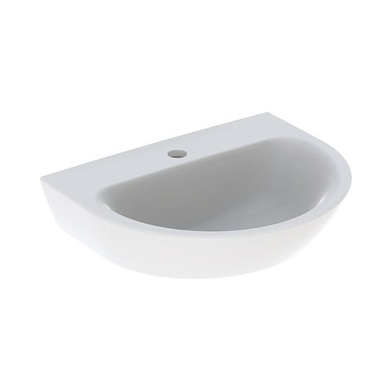 Geberit Renova Handwaschbecken mit asymmetrischem Überlauf, 50x17,3x40cm, Hahnloch mittig, ohne Überlauf, Weiß/KeraTect