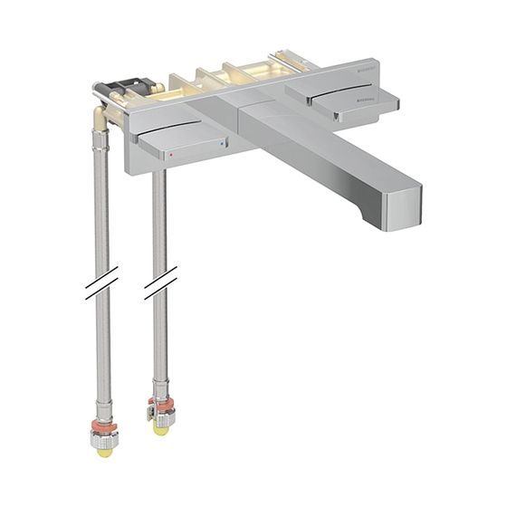 ONE Waschtischarmatur eckiges Design, Wandmontage, Zweigriffmischer, für ONE Montageelement hochglanz-verchromt, Länge 18cm