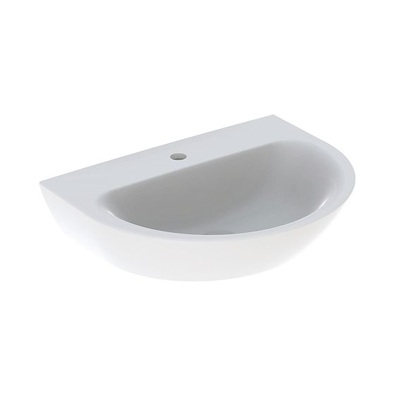 Geberit Renova Waschtisch, Breite 65cm, Tiefe 50cm, Hahnloch mittig, ohne Überlauf, Weiß/KeraTect